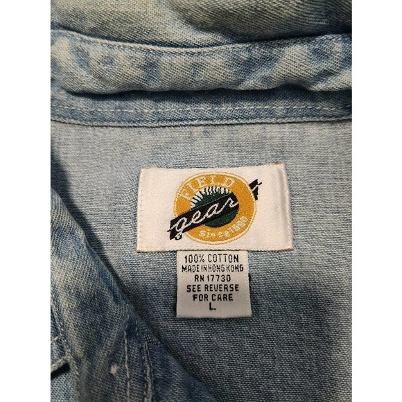 Vintage 90s Field Gear Western Embroidered Chambray Denim Shirt Womens Large L - Picture 3 of 6
